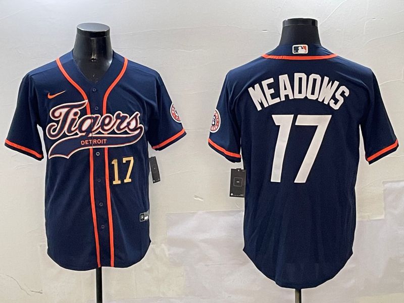 Men Detroit Tigers #17 Meadows Blue Jointly Name 2025 Nike MLB Jersey style 4